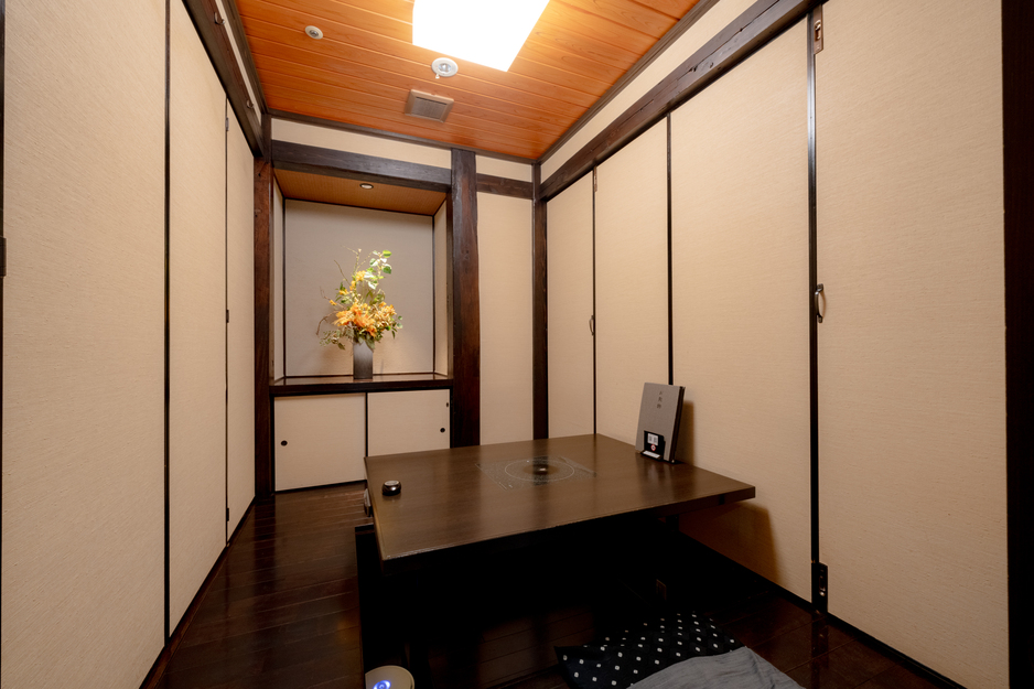 A private room with a sunken kotatsu table